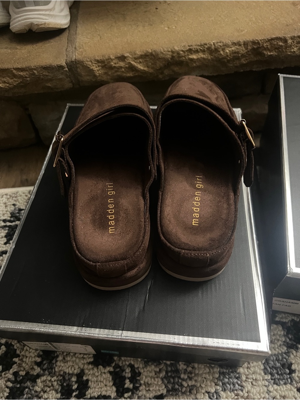 Madden Girl Brown Suede Slip-On Mule with Buckle Strap - Picture 2 of 5